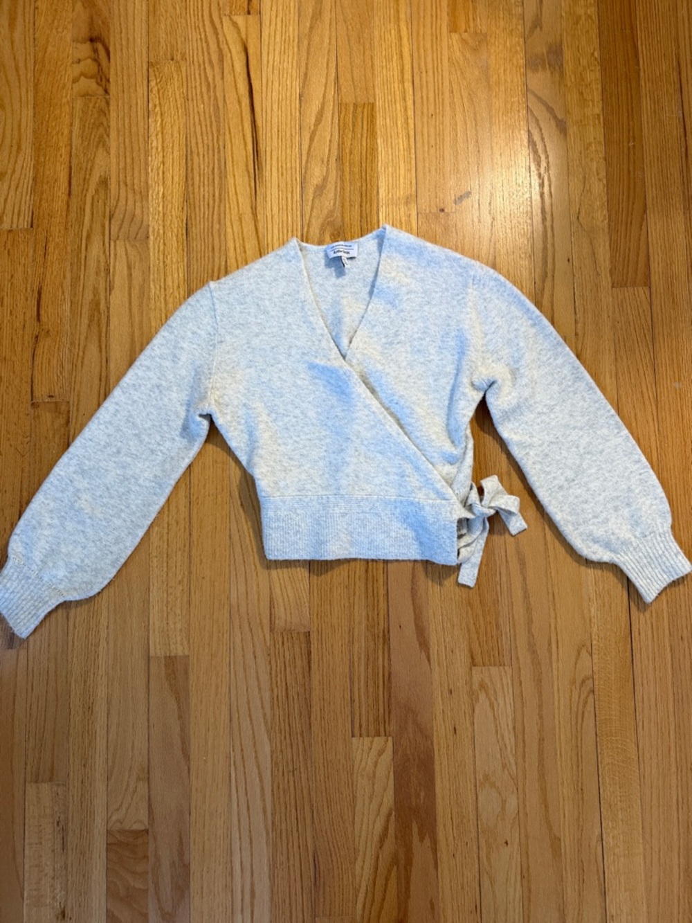 Light Gray Wrap-Style Women's Sweater with Side Tie